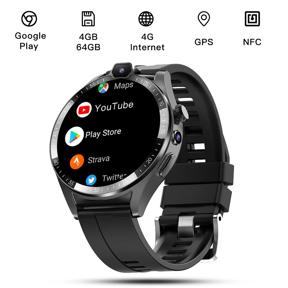 4G LTE NFC Smart Watch Men 4GB+64GB WIFI GPS Android 1.43 HD Screen 5MP