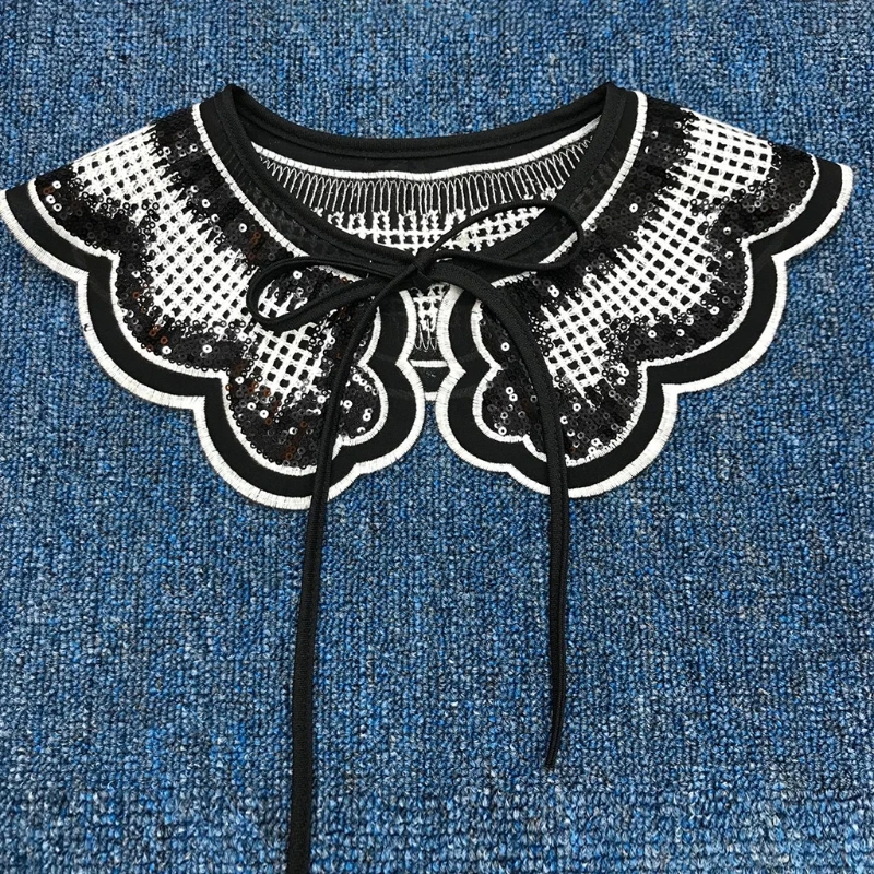 Media camisa desmontable, cuello falso, bordado, cuello con volantes, chal, Mini capa con cordones, collar cinta, capa H9ED