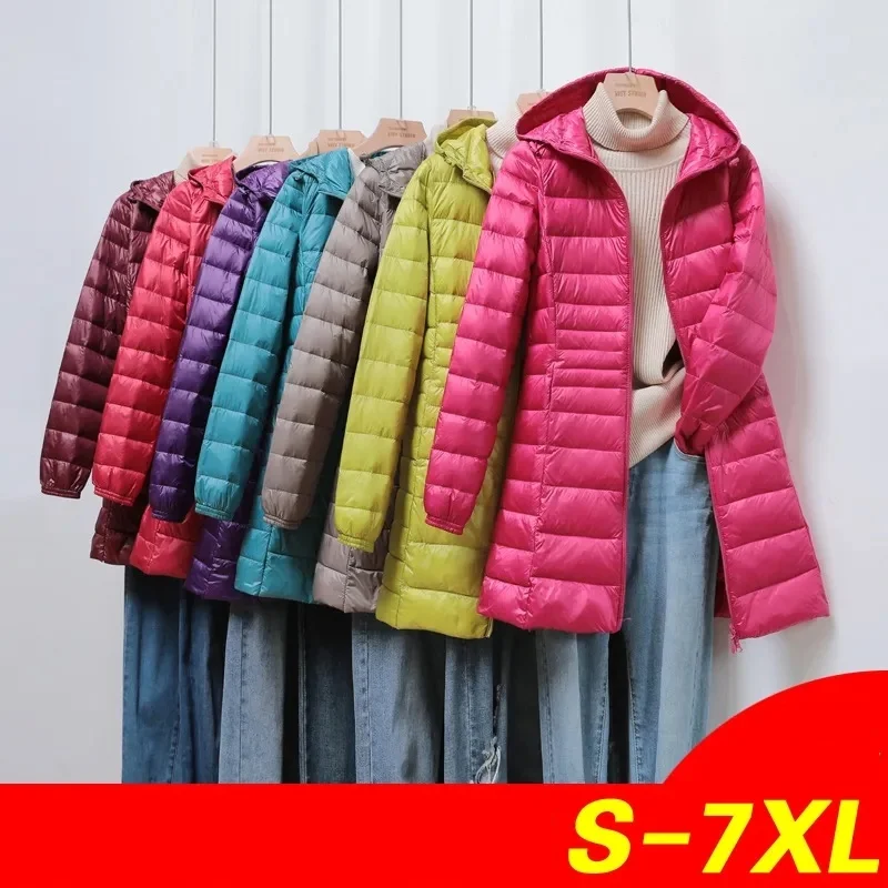 

Women Puffer Jackets 7XL Ultralight Duck Down Jacket New Autumn Winter Warm Slim Hooded Down Coat Female Portable Parka Outwear