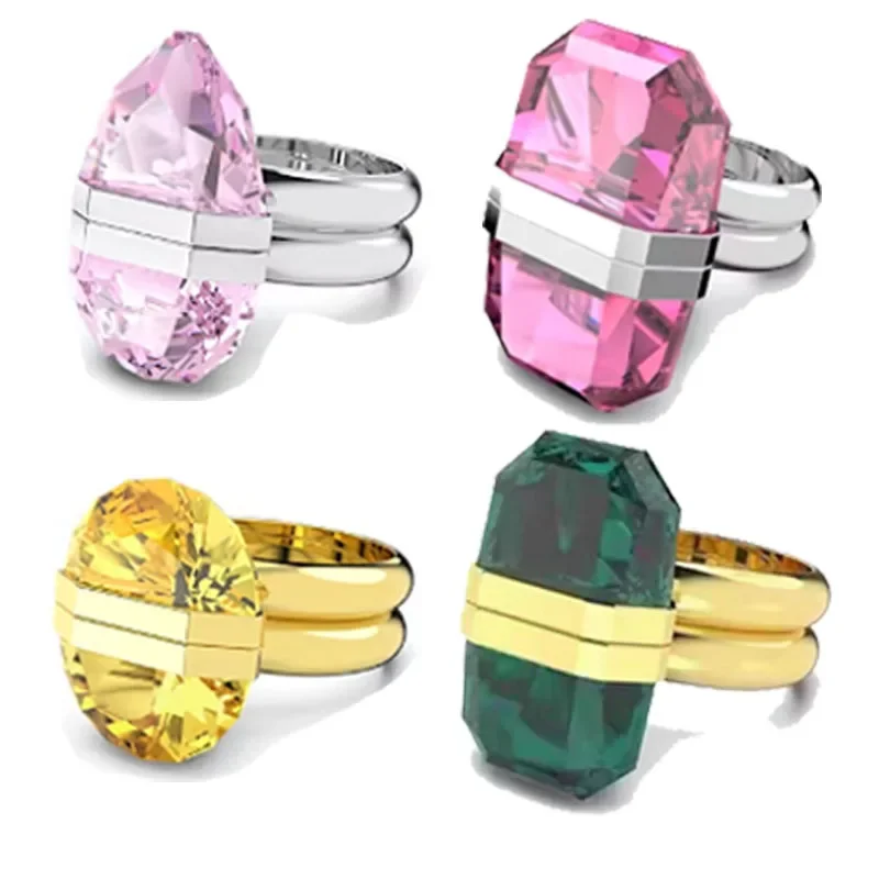 2024New Crystal Series Jewelry, Transparent Crystal Rings, Earrings, Bracelets, Multiple Colors Available for Free Home Delivery