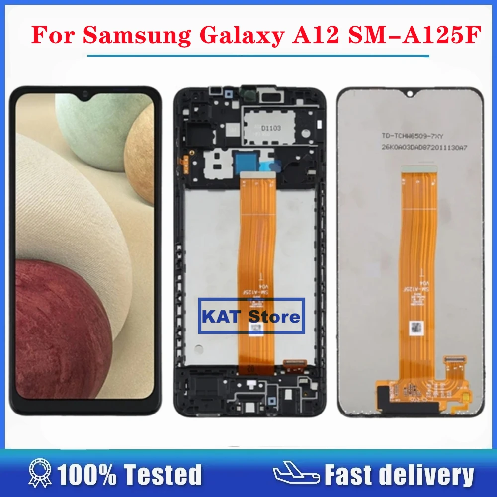 ЖК-дисплей с сенсорным дигитайзером в сборе и рамкой, совместим с Samsung Galaxy A12 SM-A125F A125