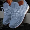 2024 New Women Flat Sneakers Casual Bling Vulcanized Shoes Women Mesh Lace Up Platform Plus Size Fashion Outdoor Woman Shoes 1