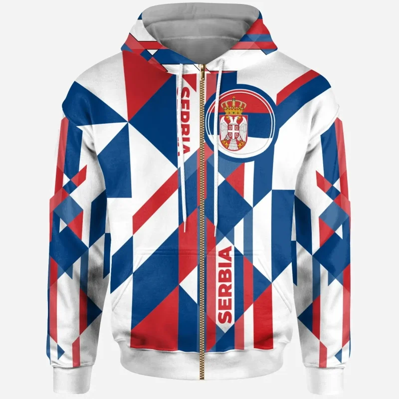 

Full Print Serbia Flag Graphic With Coat Of Arm Zip Up Hoodie For Men Women Casual Oversized Pullover Sweatshirt Coat Streetwear