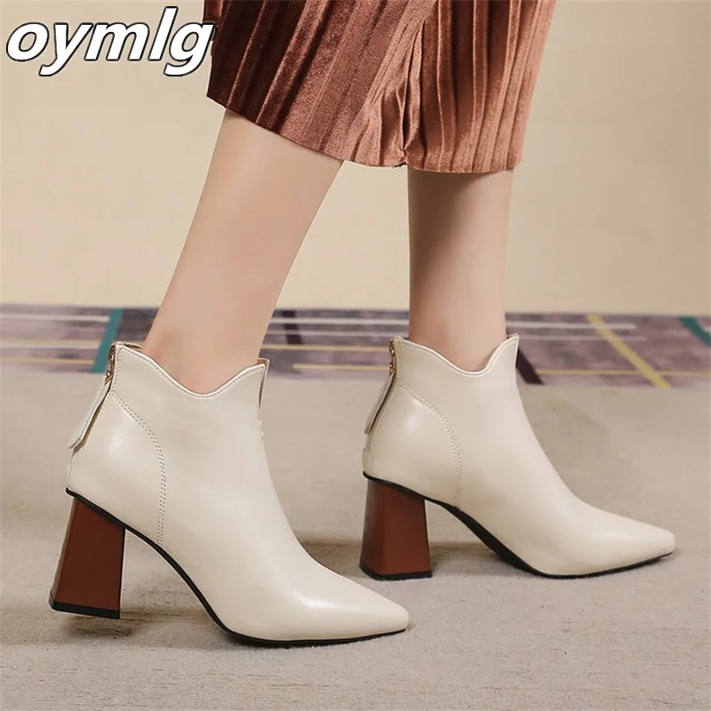 Short Boots Women's Thick Heel Single Boots 2023 Winter New Pointed High Heel Fashion Boots Naked Boots Medium Slender Boots
