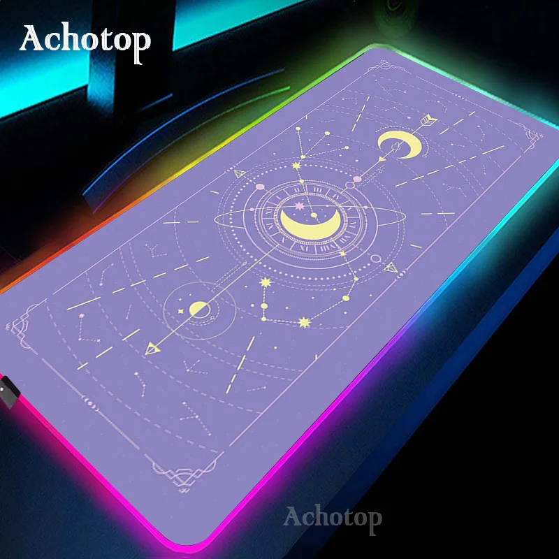 Moon Night Rgb Mouse Pad para Gamer Grande Gaming Mousepad Led Cool Glowing Computer Desk Mat Blue Art Backlit - Imagem 6