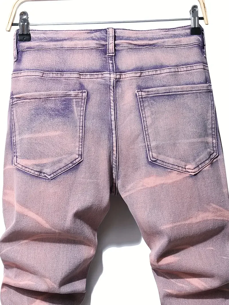 Men's Casual Street Style Slim Fit Ripped Jeans Distressed High Stretch Denim Pants for Spring Summer