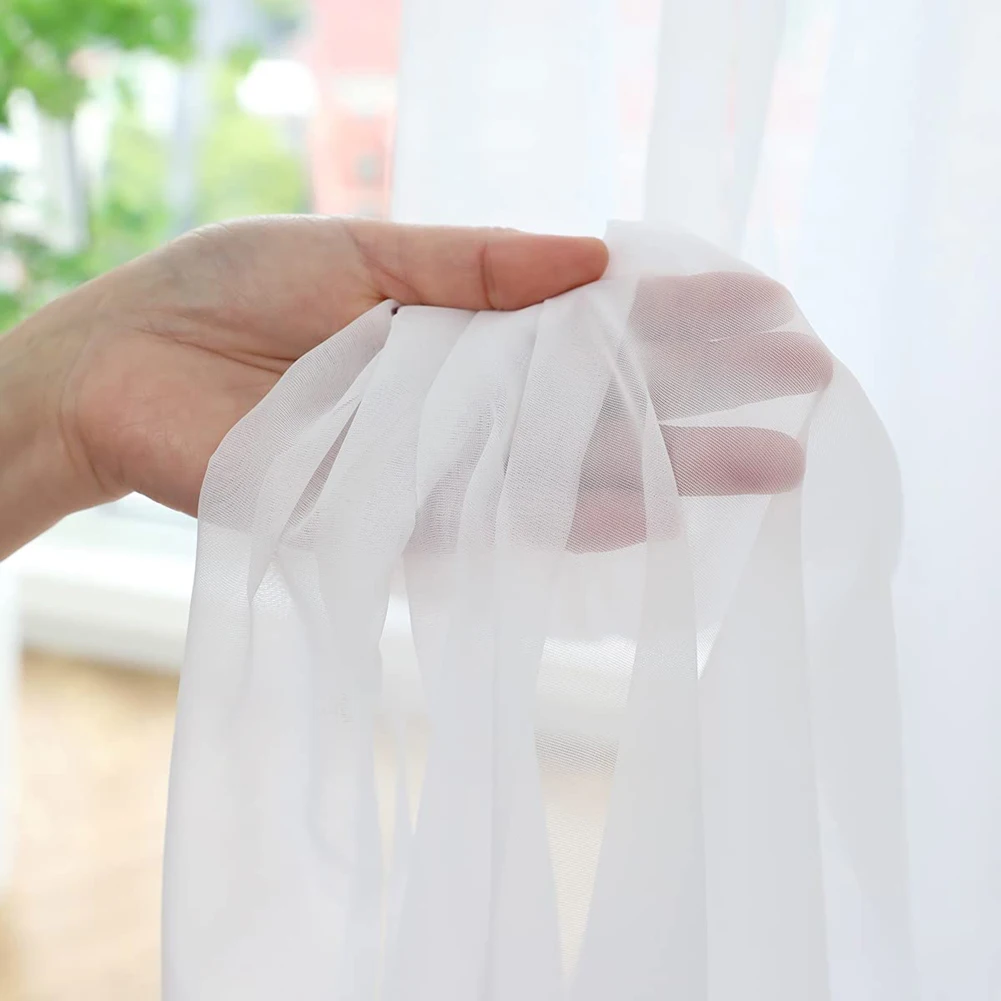 Sheer curtains White/Black Semi Sheer Curtains Panels Rod Pocket Children Living Room Window Tulle Bedroom Yard Curtain Voile Party Drapes