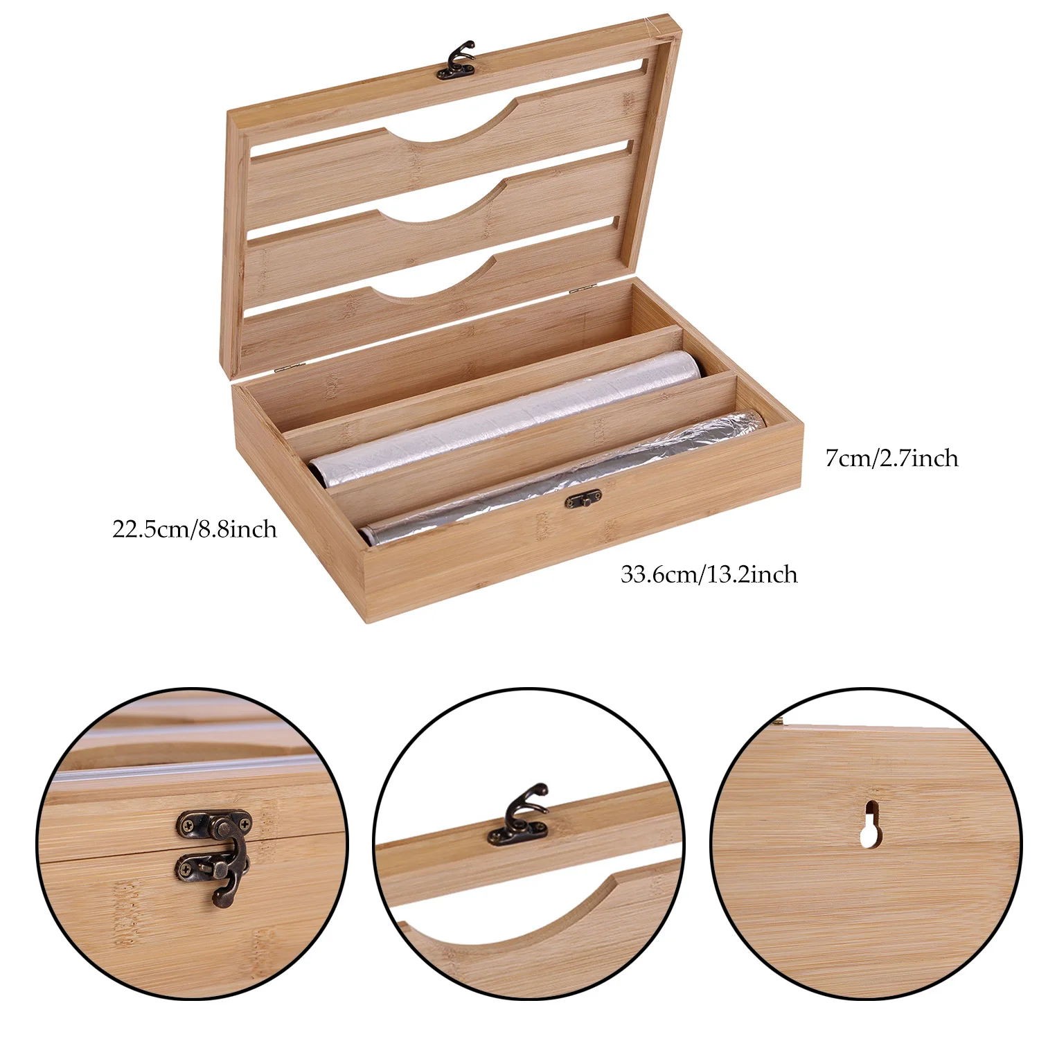 3 In 1 Bamboo Wrap Dispenser Storage Dispenser For Aluminum Foil With Cutter Cling Film Holder