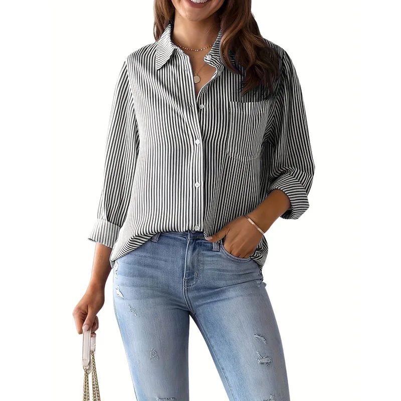 Vintage-Inspired Classic Blue Striped Long Sleeve Shirt
