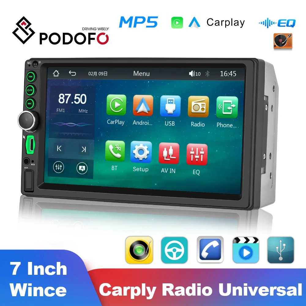 

Podofo 7'' Carplay Auto Rdiao Car MP5 Player For Universal FM Bluetooth Multimedia Player Support TF/USB Rear Camera For Toyota
