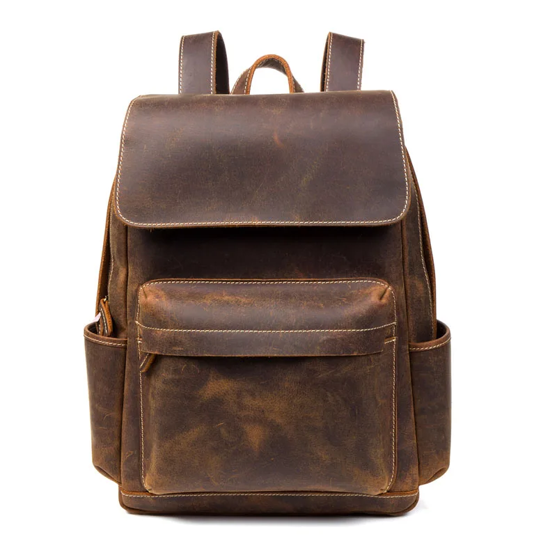 NASVA Genuine Leathe Men's Backpack Vintege  Hiking Backpack Casual  School Backpack  Coffee Business   For 15.6 In Laptop  Bag 3
