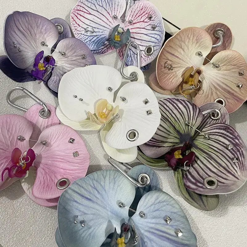 Kreative schöne Phalaenopsis Tuch Schlüsselanhänger Simulation Blumen Schlüsselanhänger Telefon Charms elegante Tasche Anhänger Zubehör Geschenk – Detail 4