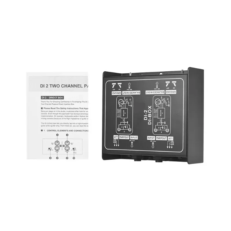 Passive Audio DI Box Direct Injection Low Noise Guitar Bass TRS 2 Channel Converter Multi-purpose Mixer Home Theater