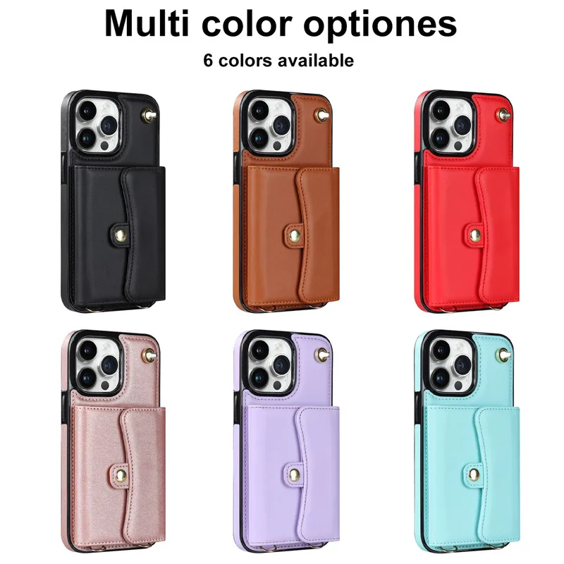 Elegant Leather Lanyard Phone Case with Wallet and Card Holder Flip Cover