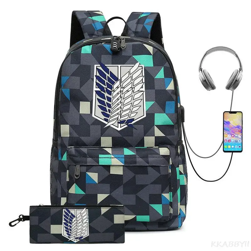 thumbnail image 1 of Mochila Attack on Titan para mujer y hombre, suave, 2 piezas, antibloqueo, mochila escolar, portátil, impermeable, capacidad de viaje, mochilas, 1 of 5