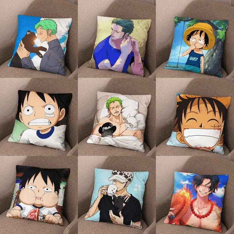 32 Styles One Piece Polyester Cushion Cover Luffy Zoro Pillow Ace Law Four Emperors Living Room Chair Sofa Case Home Decoration