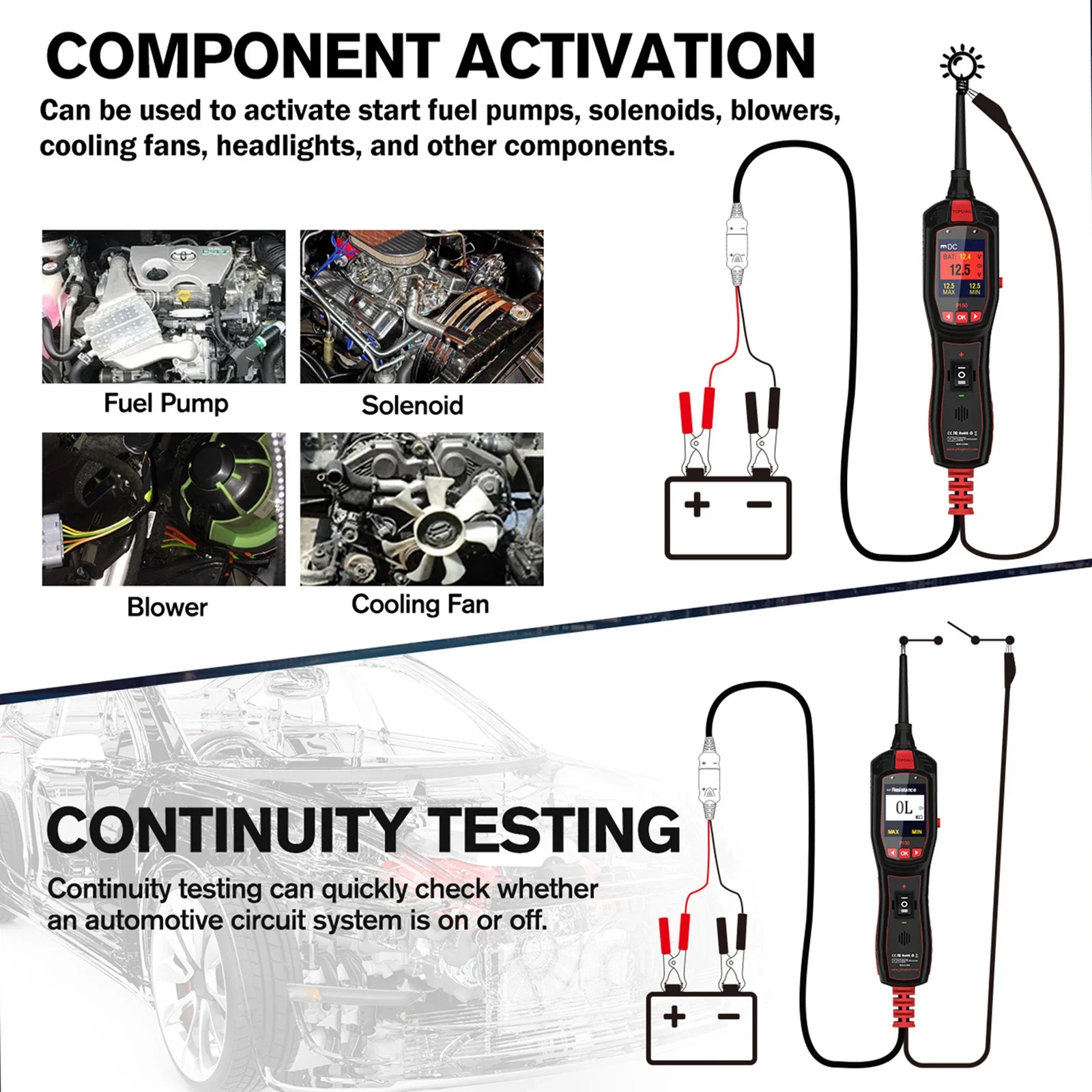 TopDiag P150 Car Tester Automotive Electrical Tester System Fuel Injector Signal Detection Automotive Diagnostic Testing Tool 4