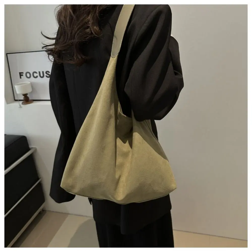 New Vintage Women's Bag Large Capacity Suede Shoulder Bag Autumn and Winter Fashion Solid Color Versatile Bucket Bag
