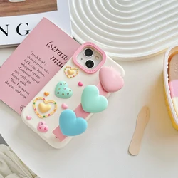 Kawaii Love Style Soft Silicone Case with 3D Shock Proof Design and Hand Strap - iPhone 16 (Beige)