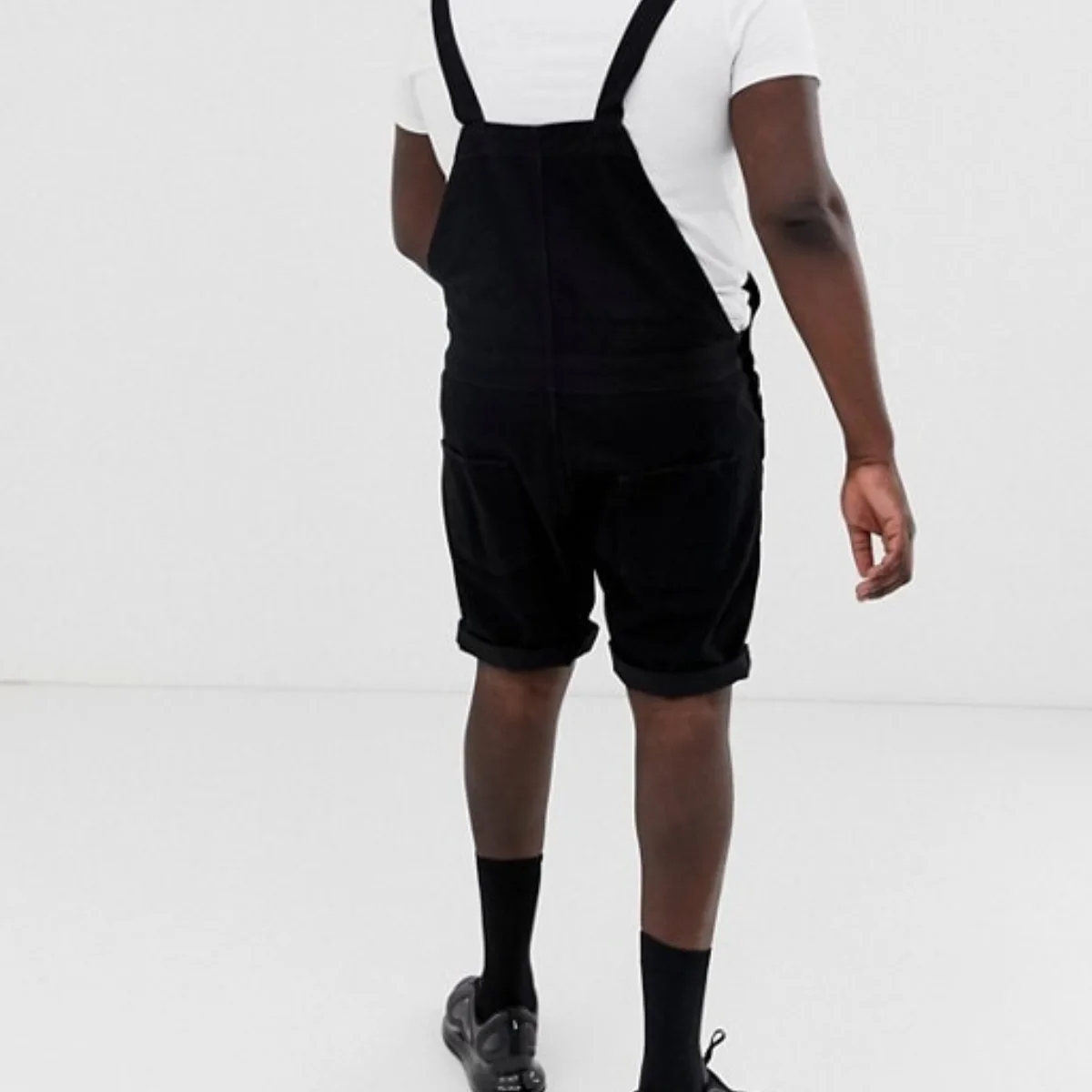 Vintage Men's Denim Rompers Black Looped Shorts Overalls One-piece Suspenders Summer Casual Jumpsuit Men
