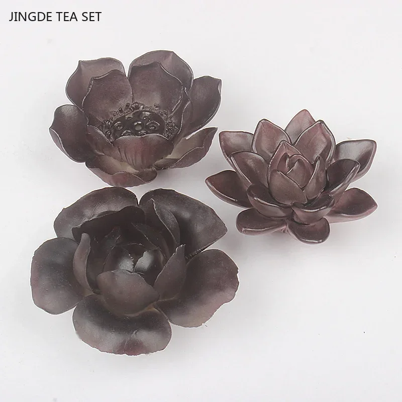Tea Pet Ornaments Ceramic Color-changing Tea Pet Chinese Tea Set Accessories Flower Model Sculpture Decoration Home Tray Ornaments Crafts