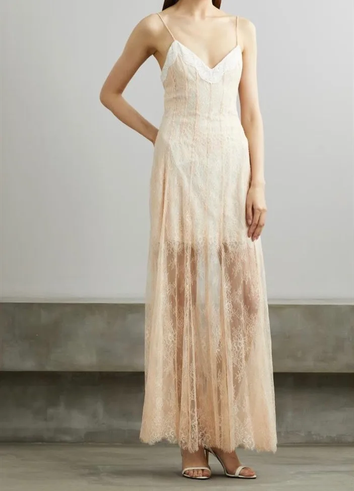 

Women's Sexy Strapless Lace Embroidery Fishbone Maxi Dress