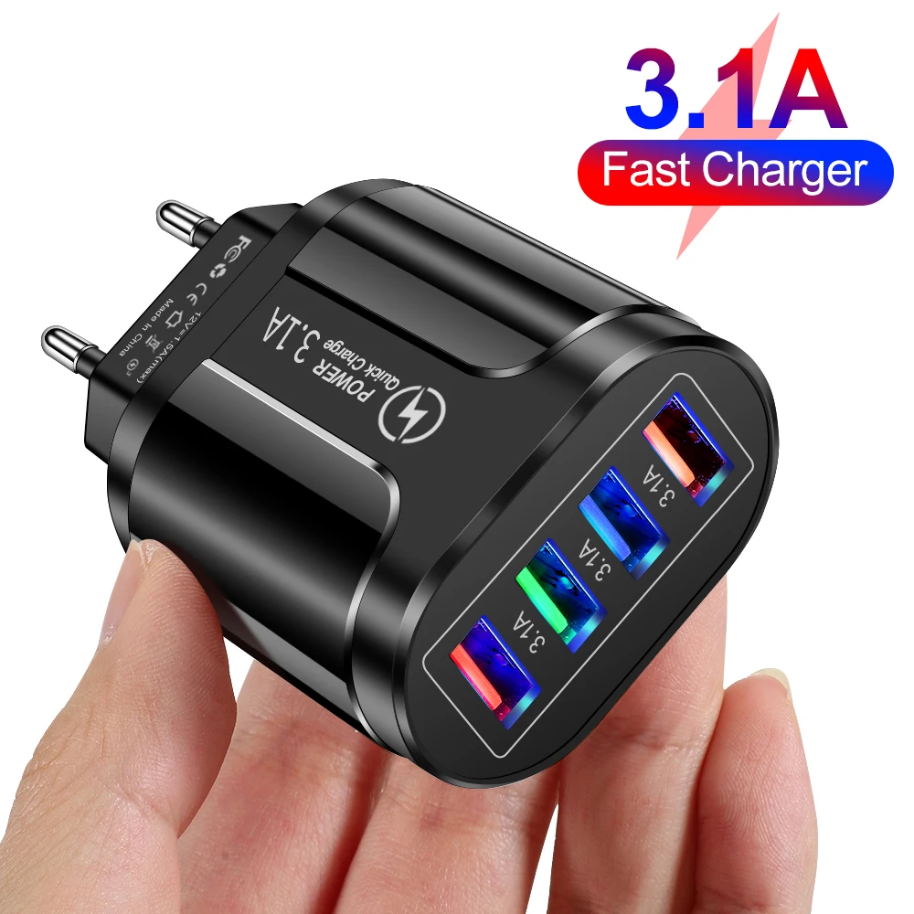 Chargeur Mural 4 Ports USB Avec Fiches UK/US/EU - Adaptateur De Voyage Universel, 5V, Pour Téléphone Et Tablette