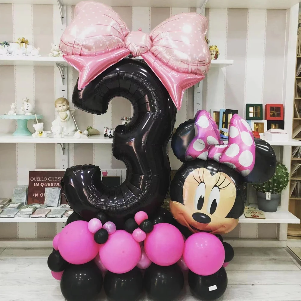 

28pcs/Set Disney Minnie Balloons 30 Inch Black Numbers 0-9 Foil Balloons Kids Birthday Party Decorations Baby Shower Supplies