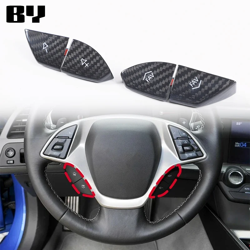 

For Chevrolet Corvette C7 2014-2019 Real Carbon Fiber Steering Wheel Volume Button Cover Trim Sticker Car Accessories