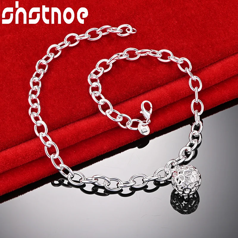 

SHSTONE 925 Sterling Silver Necklace For Woman Hollow Ball Pendant Chain Couple Party Wedding Birthday Banquet Fashion Jewelry