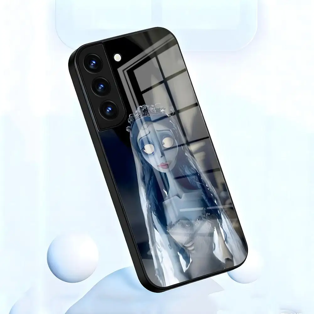 Tim Burton C-Corpse B-Bride Themed Black Glass Phone Case