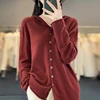 Fall/Winter 2024 New 100% Merino Sweater Women's Hooded Cardigan Loose Sweater Long Sleeve Button Knitted Sweater Jacket 1