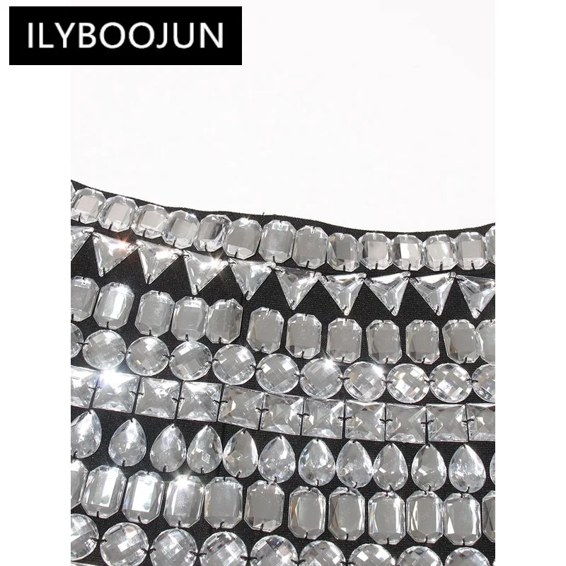 ILYBOOJUN Sexy Slimming Shorts For Women High Waist Patchwork Diomands Spliced Zipper Chic Short Pants Female Fashion Clothes