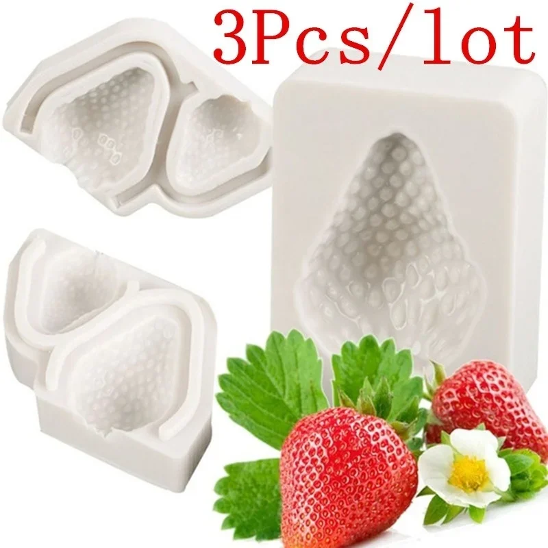 3Pcs Strawberry Shape Chocolate DIY Sugar Craft Pastry Making Candy Clay Kitchen Silicone Mold Cake Decorative Home Supplies