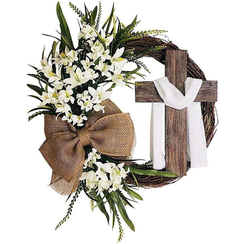 

Пасхальный венок с гирляндой, пасхальный декоративный венок для входной двери, искусственный праздничный белый венок