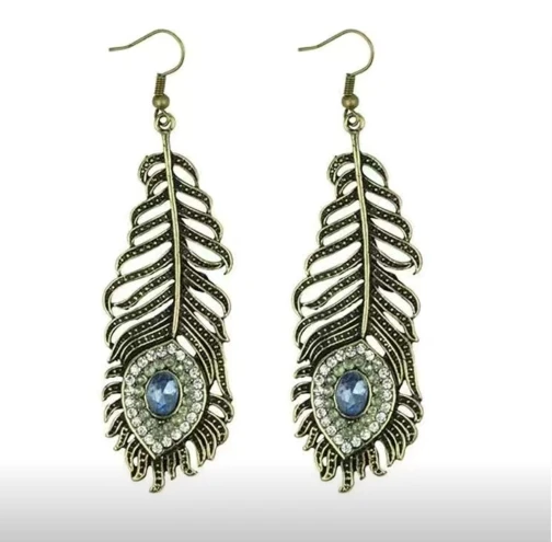Fashion Earrings Vintage style peacock feather earrings for girls Jewelry