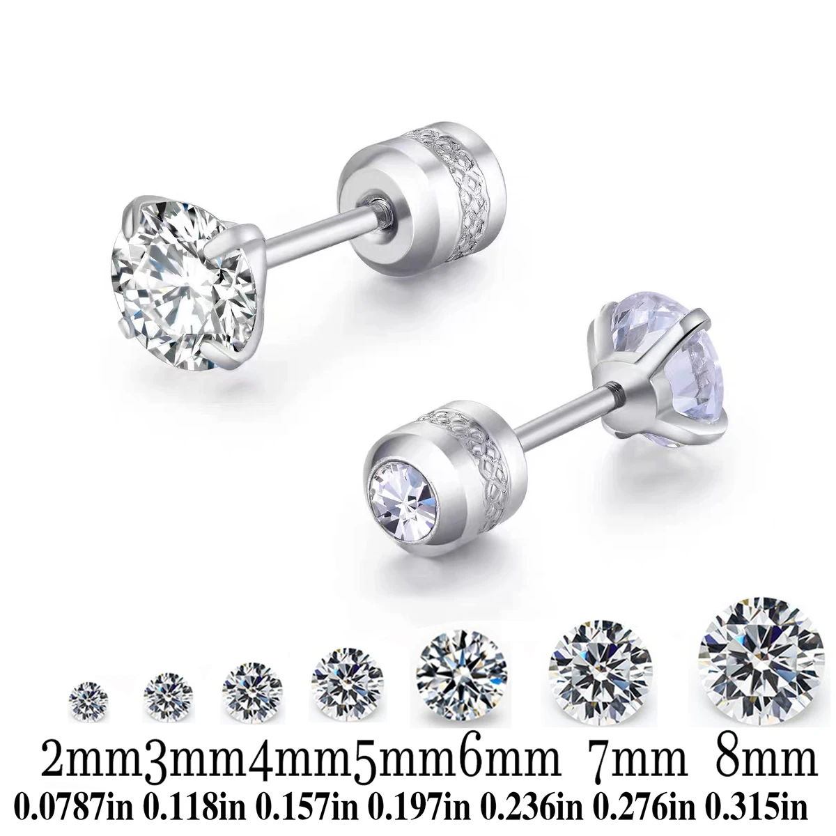 Elegant Titanium Steel Stud Earrings for All Genders with CZ Zircon in Four Stunning Colors