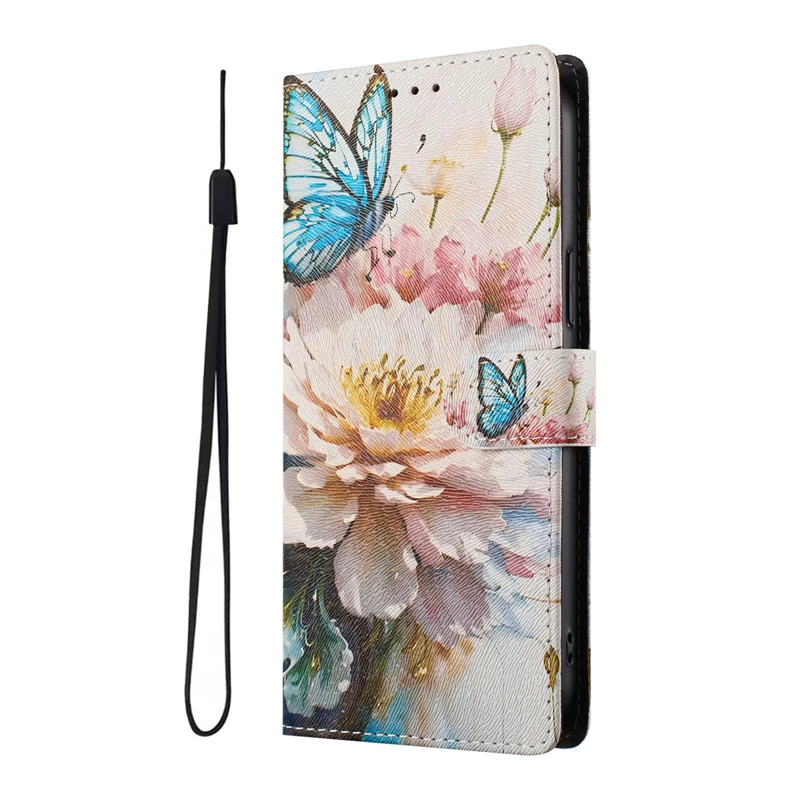 Patterned Leather Flip Phone Case with Cute Cat and Flower Design