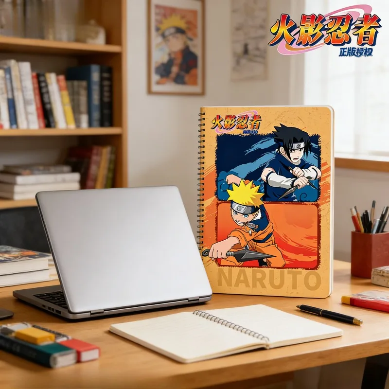 Kawaii Naruto & Sasuke Cartoon Pattern A5 Notebook with Rubber Cover