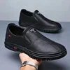 Comfortable Men's Slip-On Leather Shoes Spring Autumn Pure Color Adult Casual Loafers Dad Shoes Polyurethane Upper EVA Insole