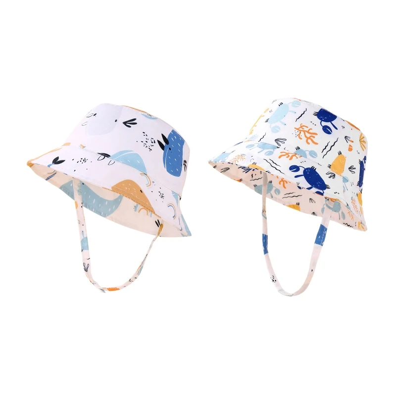 

67JC Toddler Sun Hat Bucket Hat Headdress with Cartoon Print Sun Protection Bucket Cap Skin Friendly Baby Beach Visor Hats