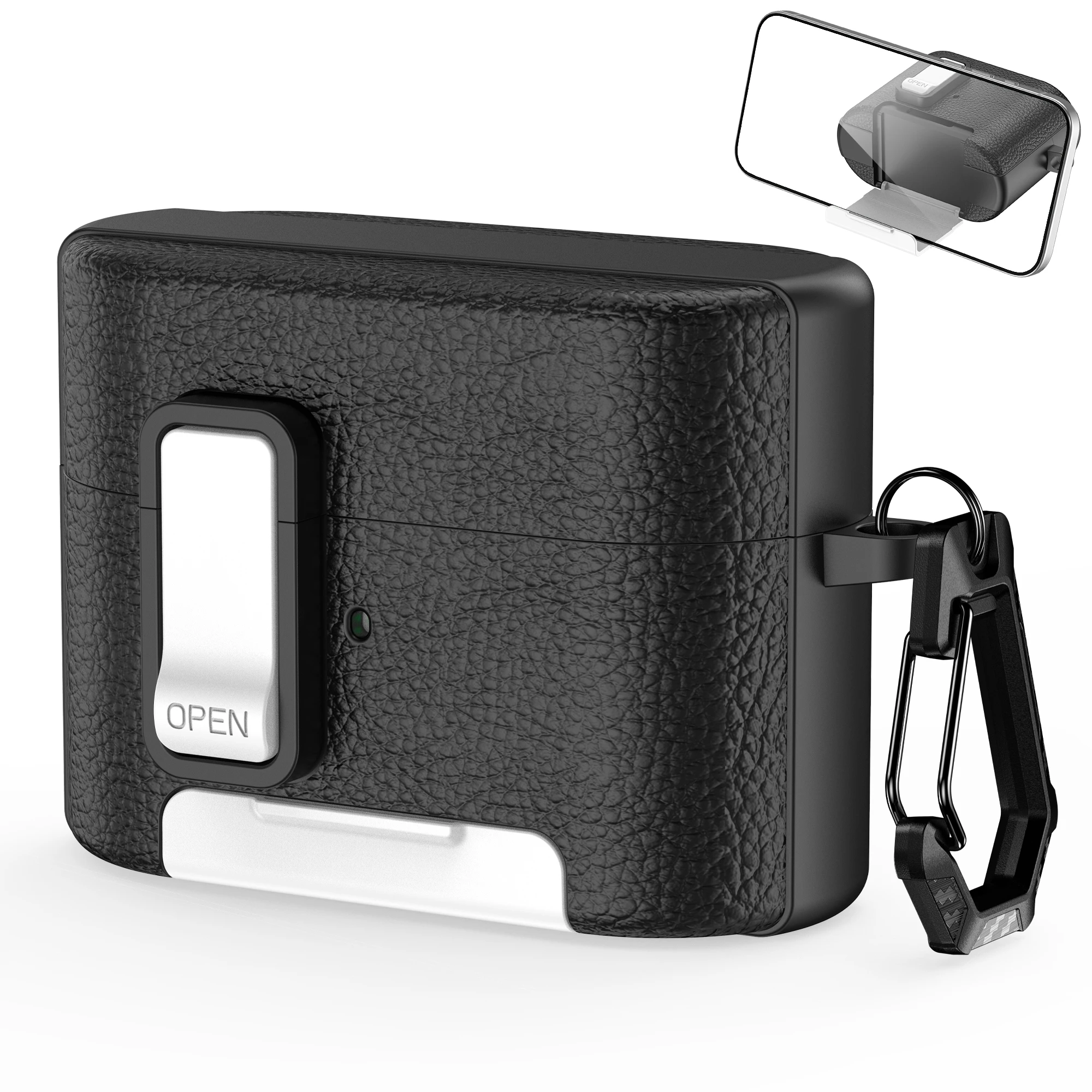 Premium Leather Texture Earphone Protective Case with Secure Lock and Invisible Stand
