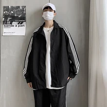 

Spring three bar sports set men's INS tidal card high street loose jacket pants Hong Kong casual wild two pieces