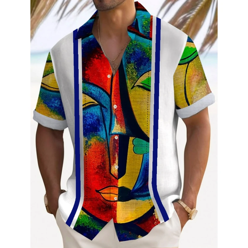 

Hot Sell Shirts For Men 3d Abstract Facial Stripe Printed High-Quality Men's Clothing Loose Oversized Shirts Hawaiian Sweatshirt