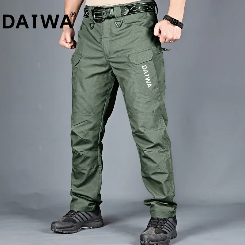Datwa Fishing Pants Solid Pockets Camouflage Outdoor Sport Tactical Military Cargo Pants Elastic Mens Clothes Fishing