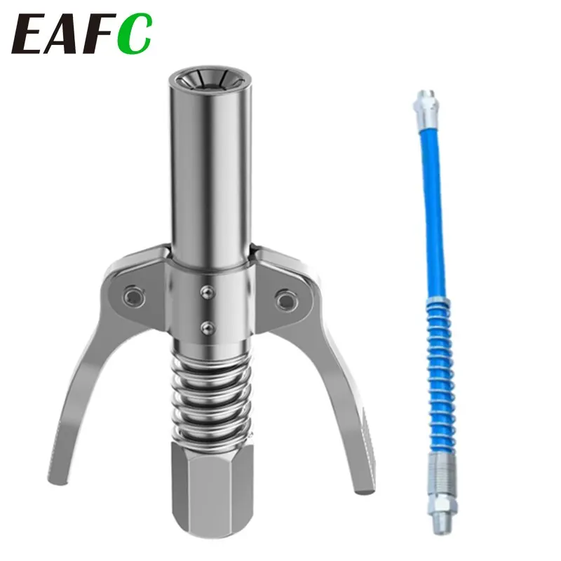 Hose Coupler 10000 PSI Grease Tool Heavy-Duty Quick Lock and Release Double Handle Stainless Steel NPTI/8 Leak-Free