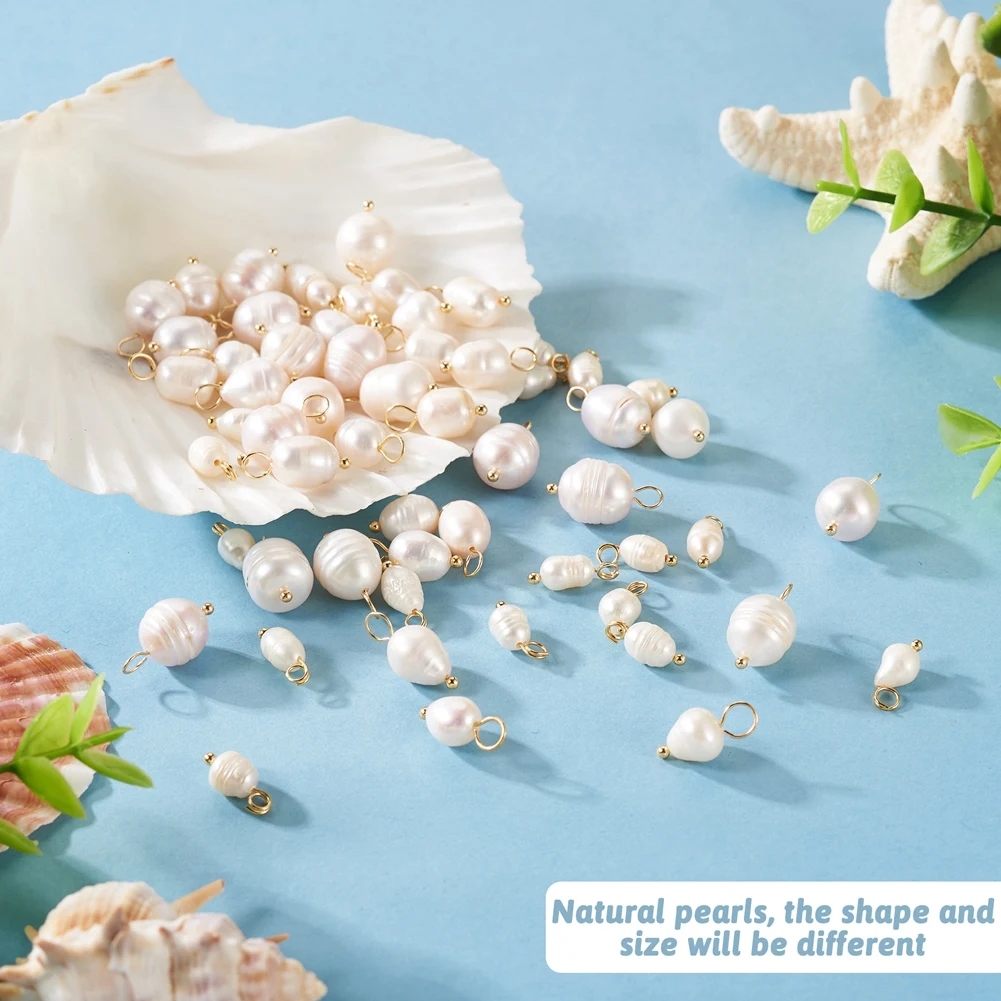 60Pcs Natural Freshwater Pearl Pendants Rice Charms For Jewelry Making Handmade Necklace Earring DIY Findings Suppies 13~17mm