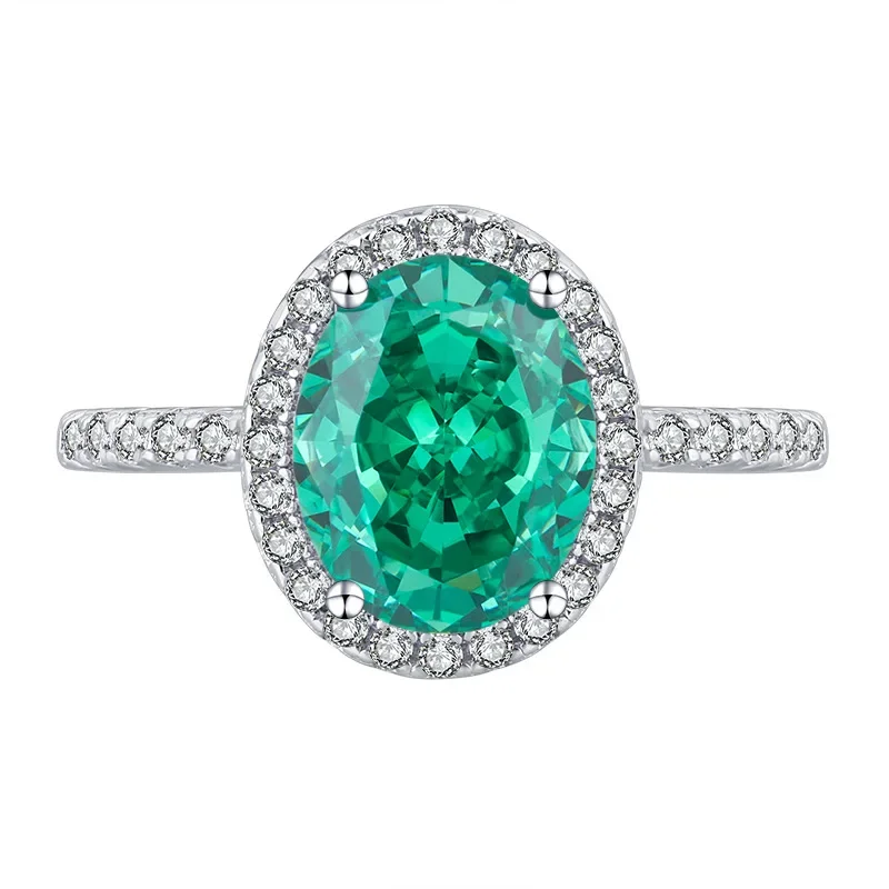 

925 Sterling Silver Oval 8*10MM Lab Emerald Aquamarine Sapphire Gemstone Vintage Ring for Women Wedding Jewelry