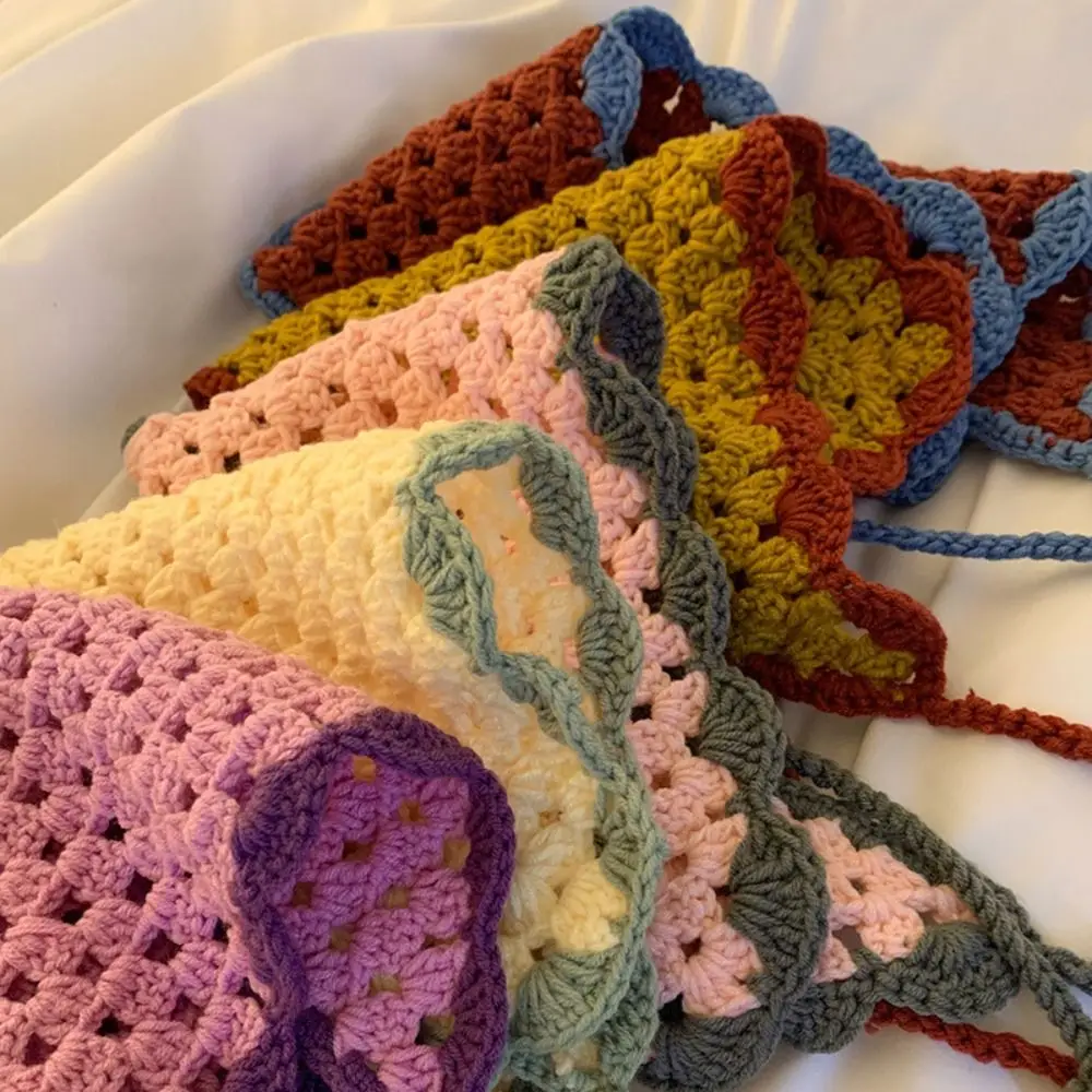 Handmade Crochet Headscarf Gift Hollow Knitted French Pastoral Style Headband Towel Retro Hairband 6