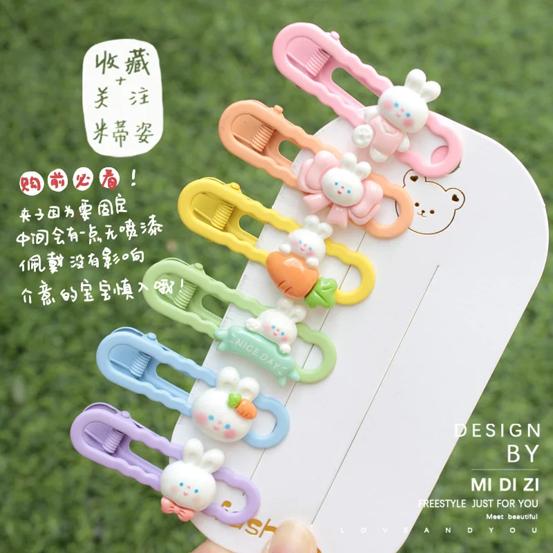 Sweet niche ins style handmade bunny pendant for children's hair clips, high beauty girl heart hair clips 4pcs set girls barrettes children frosted candy color plastic headdress fashion bunny star hairpins sweet girl hair clips